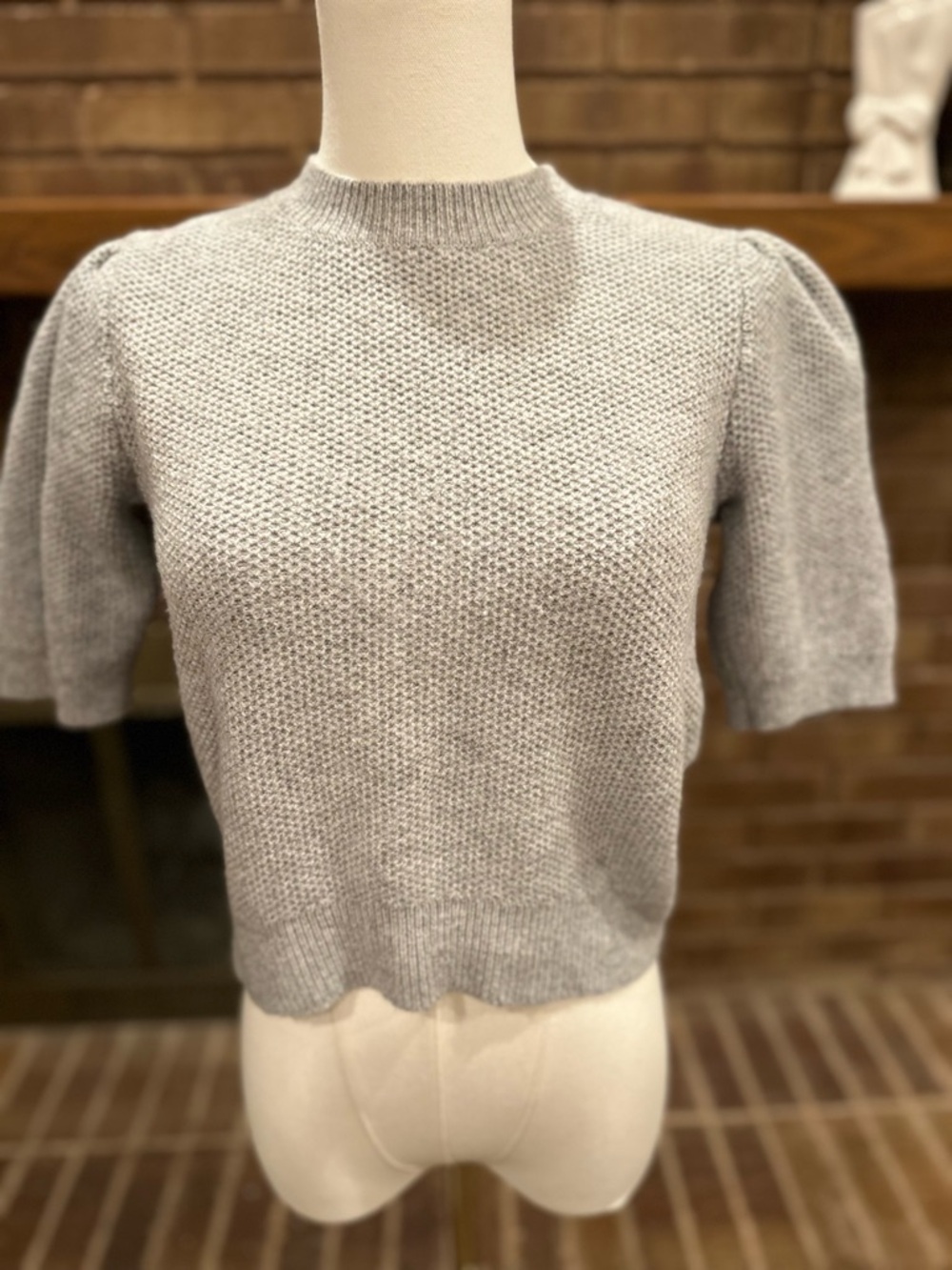Madewell Heather Grey Puff Sleeve Textured Knit Sweater Top S Wool Blend - Picture 2 of 6